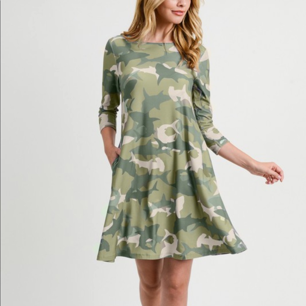 Camouflage shark print a-line dress